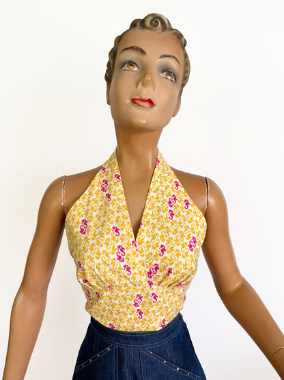 1950s Style Seahorse Novelty Print Halter Top | XS/S