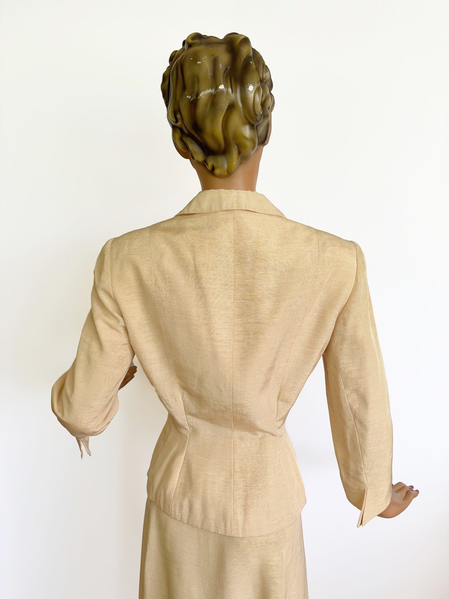 1940s Raw Silk Champagne Suit | Jacket S/M Skirt XS