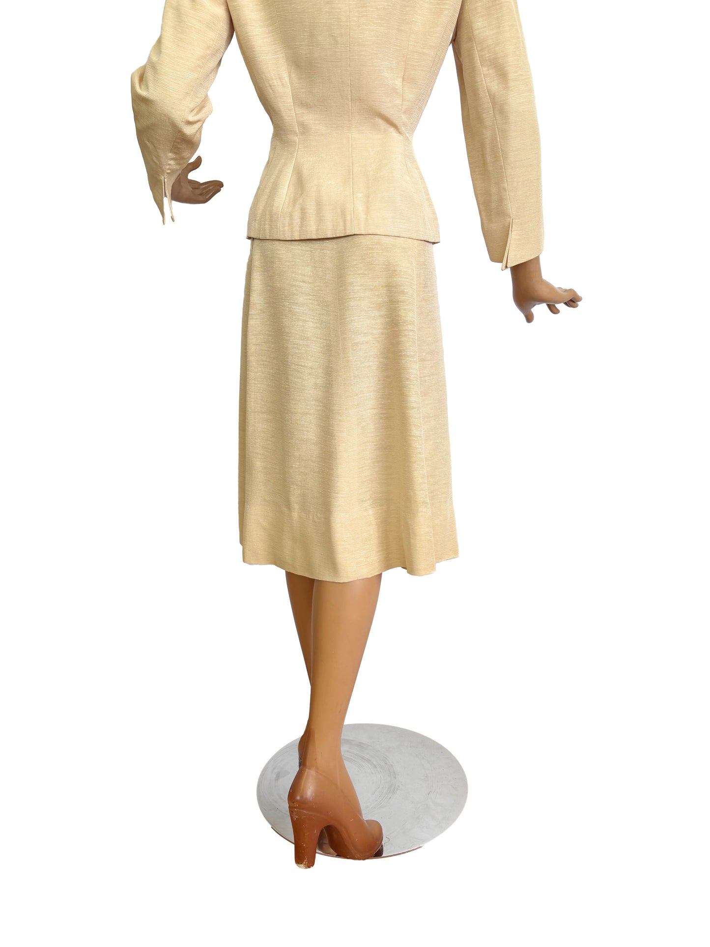 1940s Raw Silk Champagne Suit | Jacket S/M Skirt XS