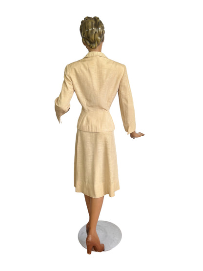 1940s Raw Silk Champagne Suit | Jacket S/M Skirt XS