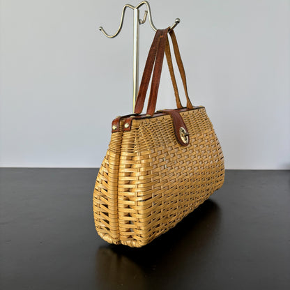 1950s/60s Plastic Wicker and Leather Handbag