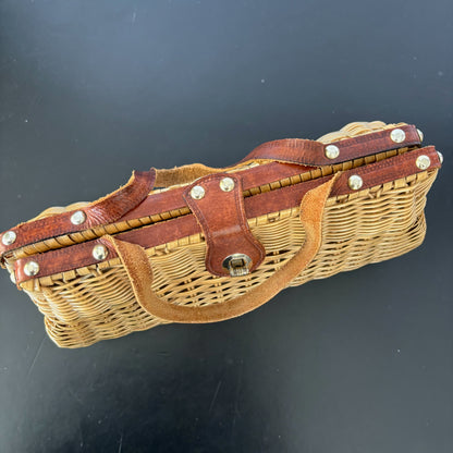 1950s/60s Plastic Wicker and Leather Handbag