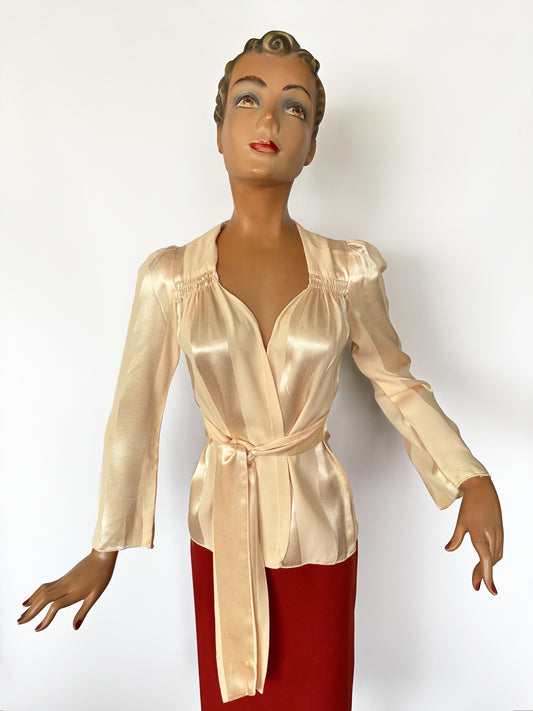 1940s Crepe Satin Wrap Top | XXS/XS