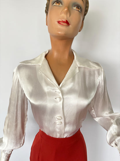 1940s Silky Satin Blouse | L