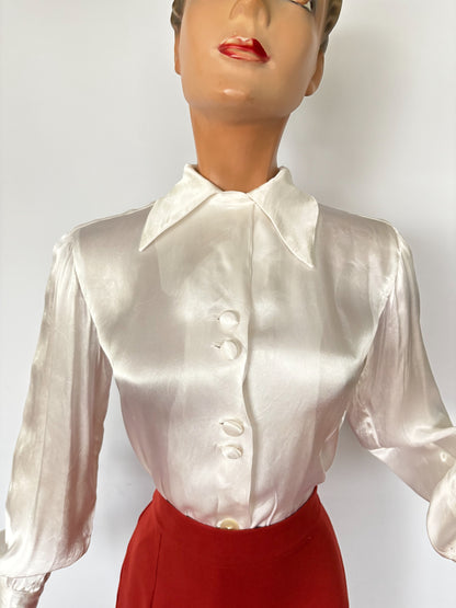 1940s Silky Satin Blouse | L