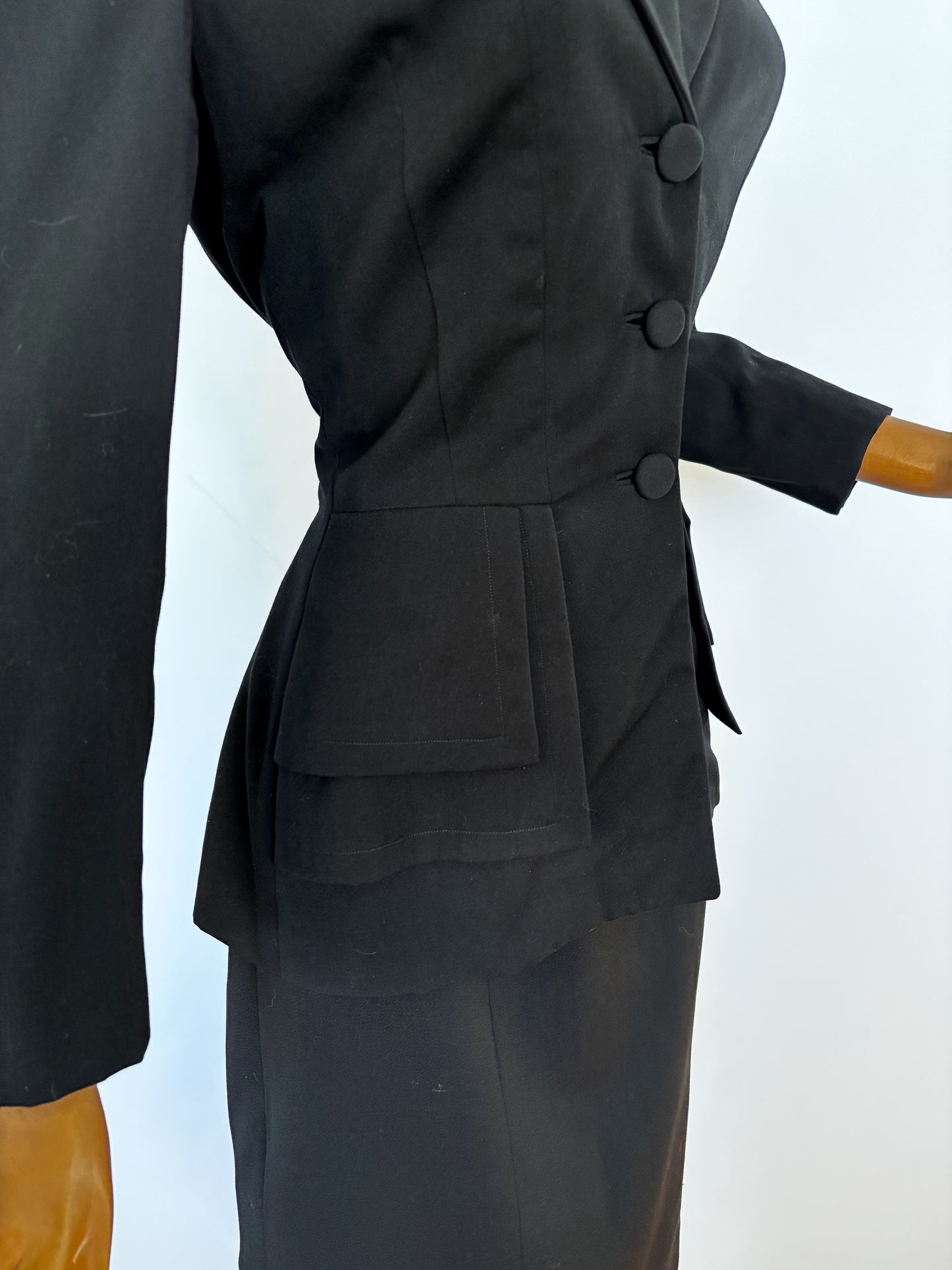 1940s Black Gabardine Suit | Jacket S, Skirt XS/S