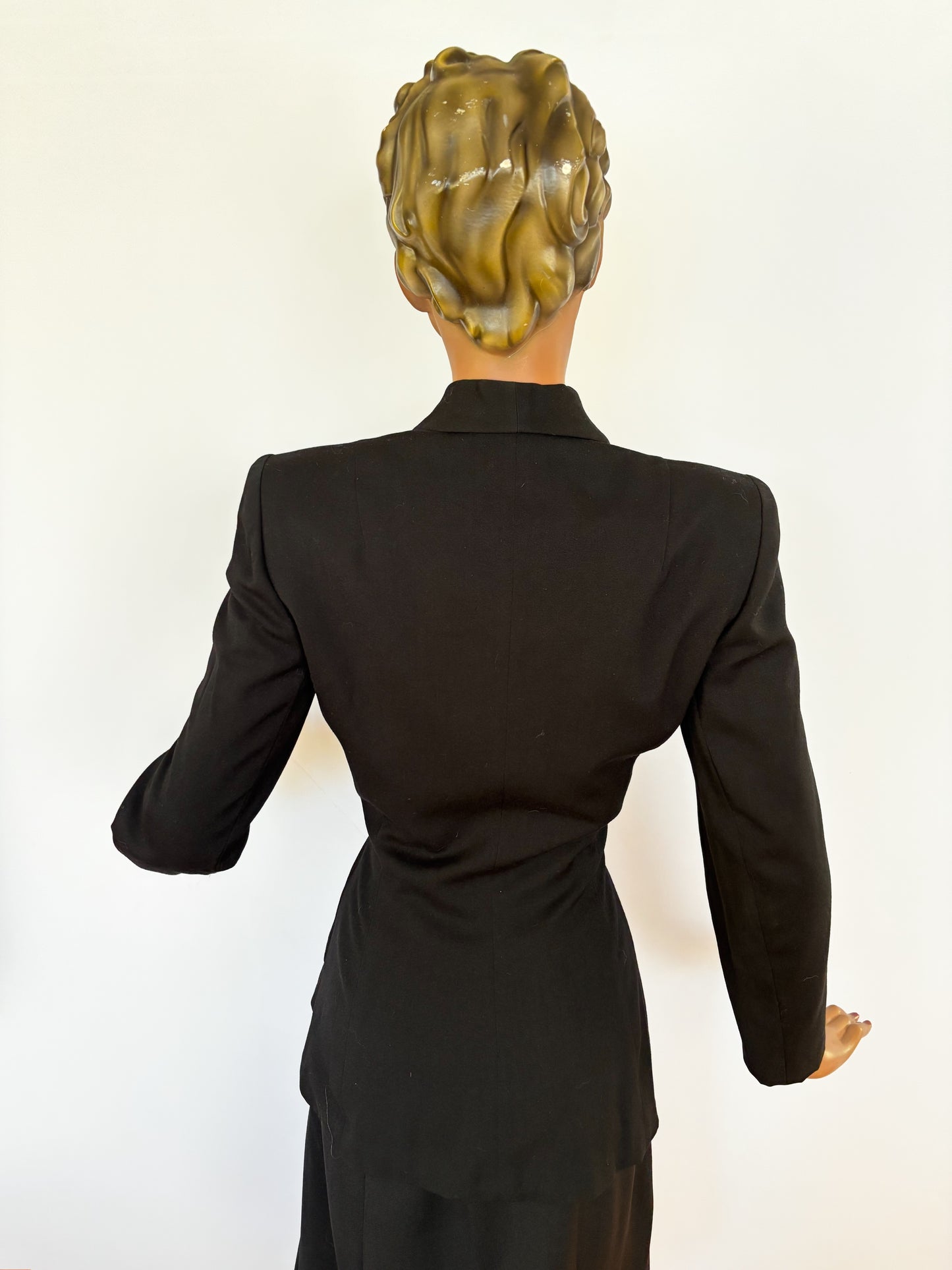 1940s Black Gabardine Suit | Jacket S, Skirt XS/S