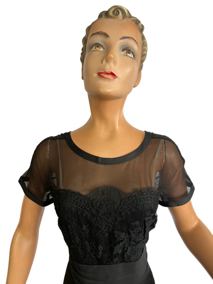 1950s/60s Black Silk, Lace and Mesh Dress | M/L