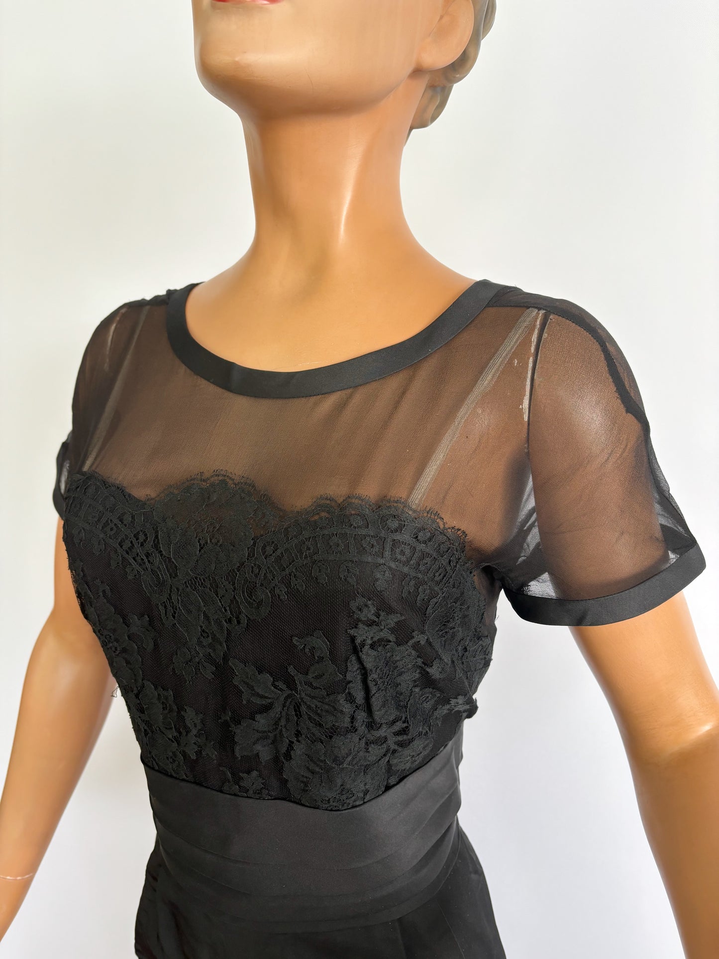 1950s/60s Black Silk, Lace and Mesh Dress | M/L