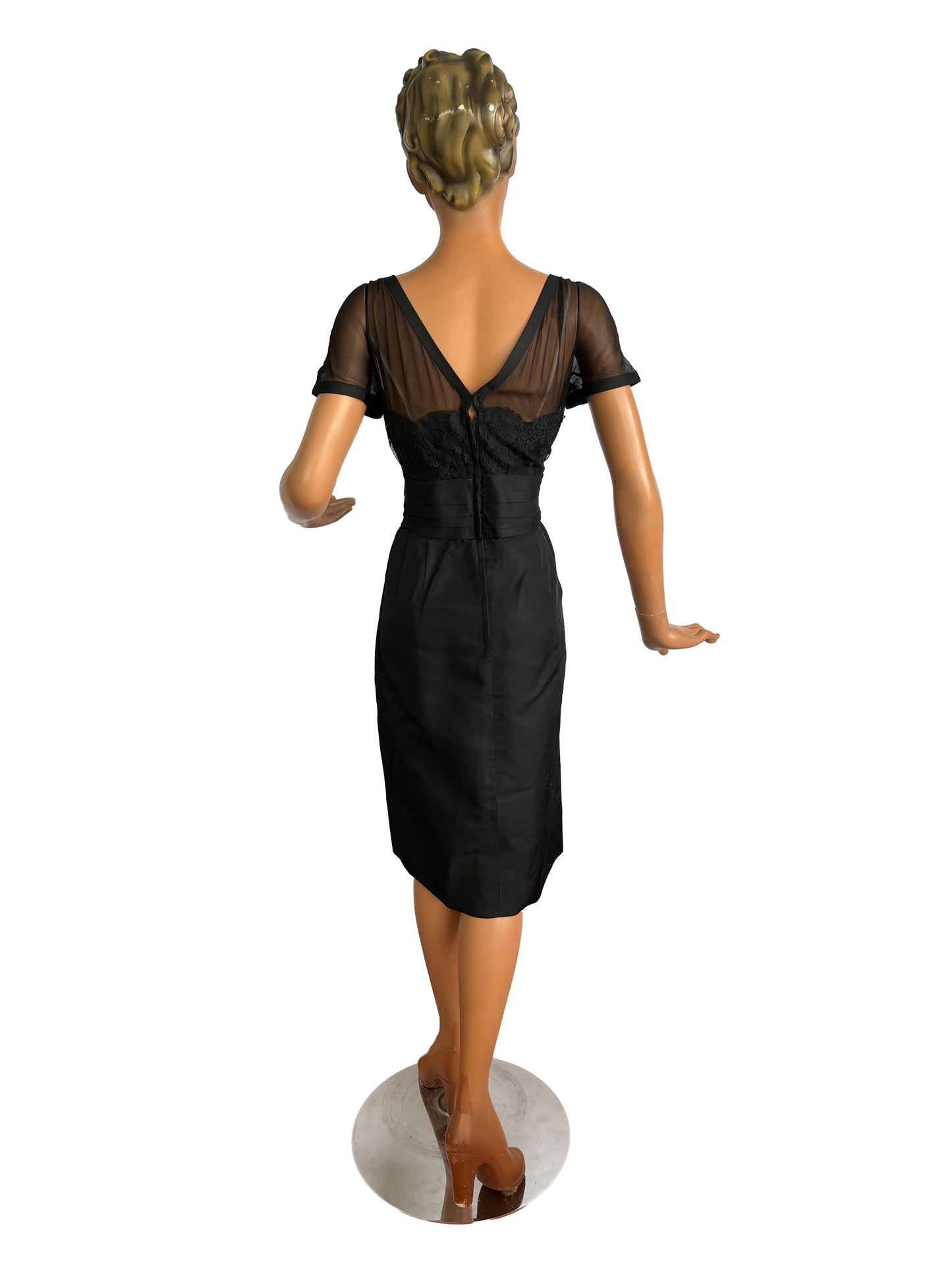 1950s/60s Black Silk, Lace and Mesh Dress | M/L