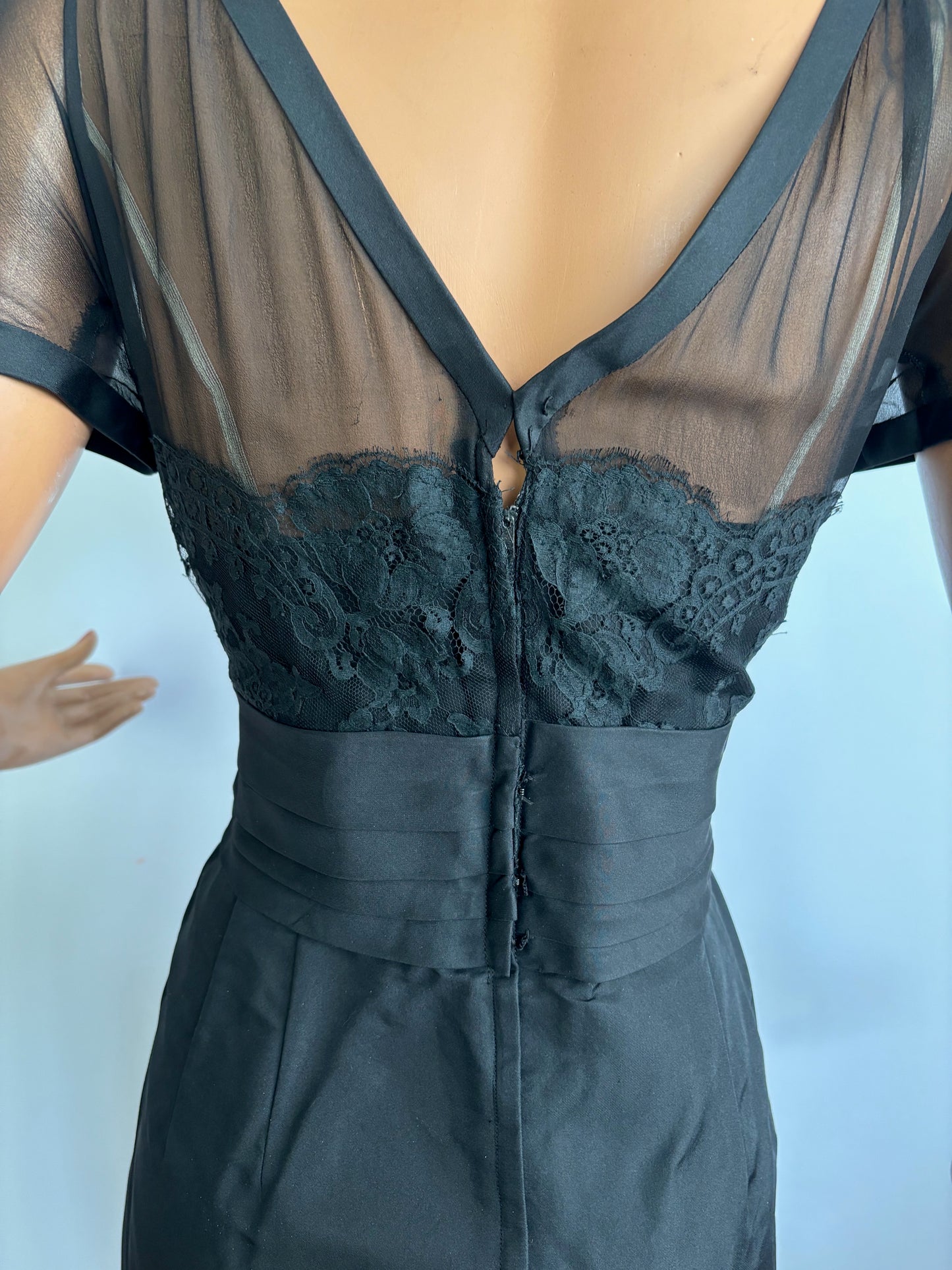 1950s/60s Black Silk, Lace and Mesh Dress | M/L