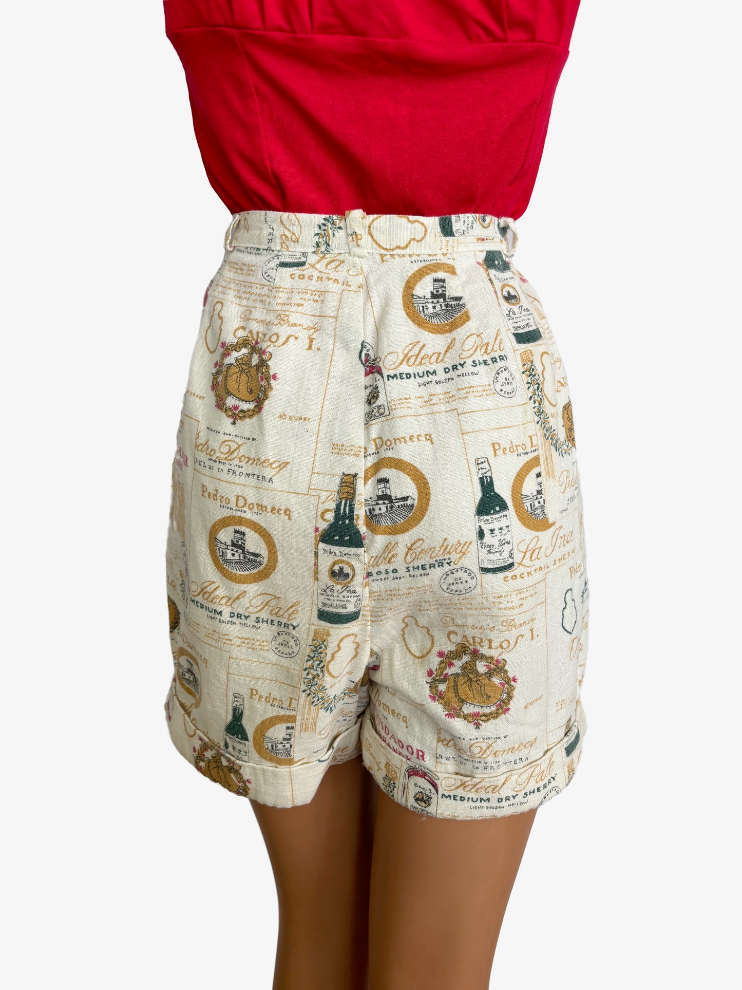 1950s Style Vintage Liquor Fabric Shorts | XS