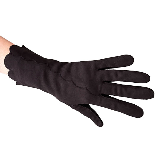 Vintage Scalloped Black Gloves | Size 7