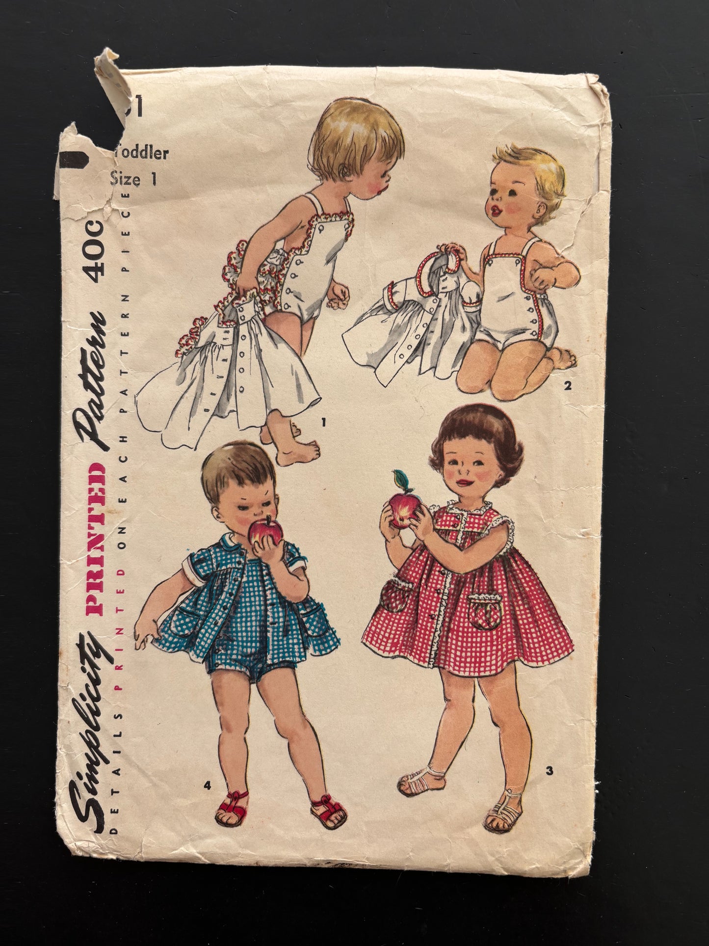 1950s Simplicity 1151 Toddler's Playsuit, One-Piece Dress and Jacket - Size 1