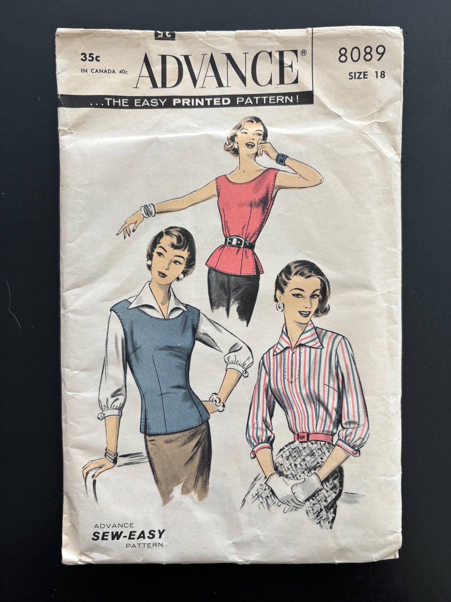 1956 Advance 8089 Sew Easy Sewing Pattern Misses' Blouse and Jerkin - Size 18