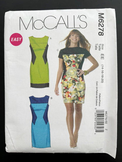 McCalls M6278 Sewing Pattern Misses' Easy Plus Size Sleeveless Color Block Sheath Dress Sewing Pattern - Size 14-20