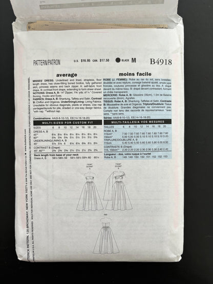 1952 Retro Butterick B4918 Sewing Pattern Misses' Dress - Sizes 14 - 20