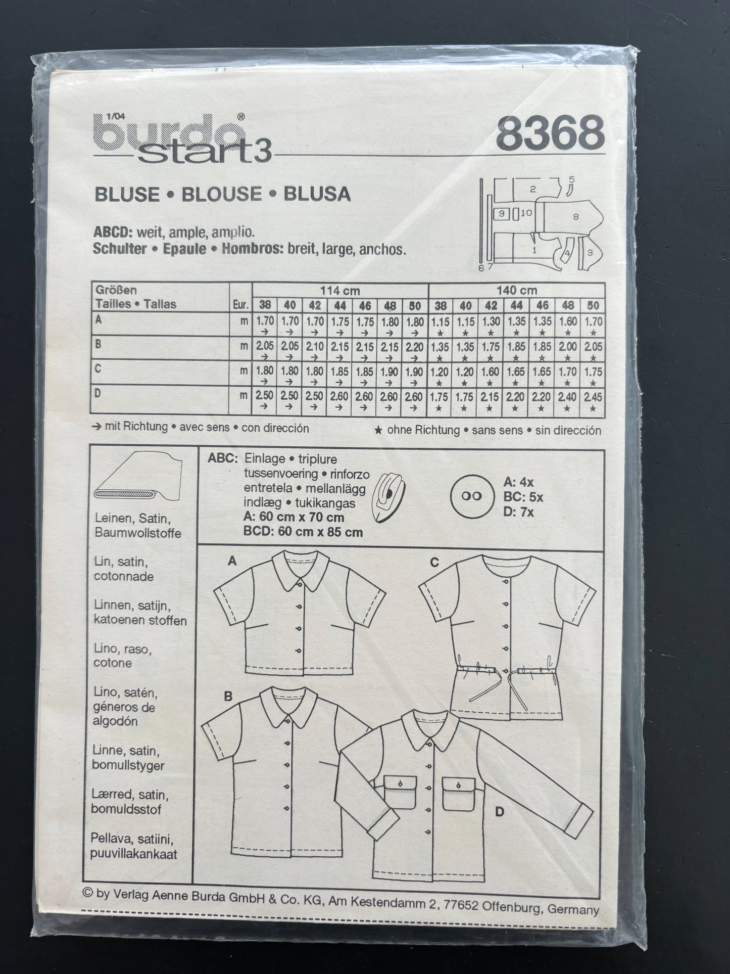 Burda 8368 Sewing Pattern Plus Size Women's Blouse - Size 12-24