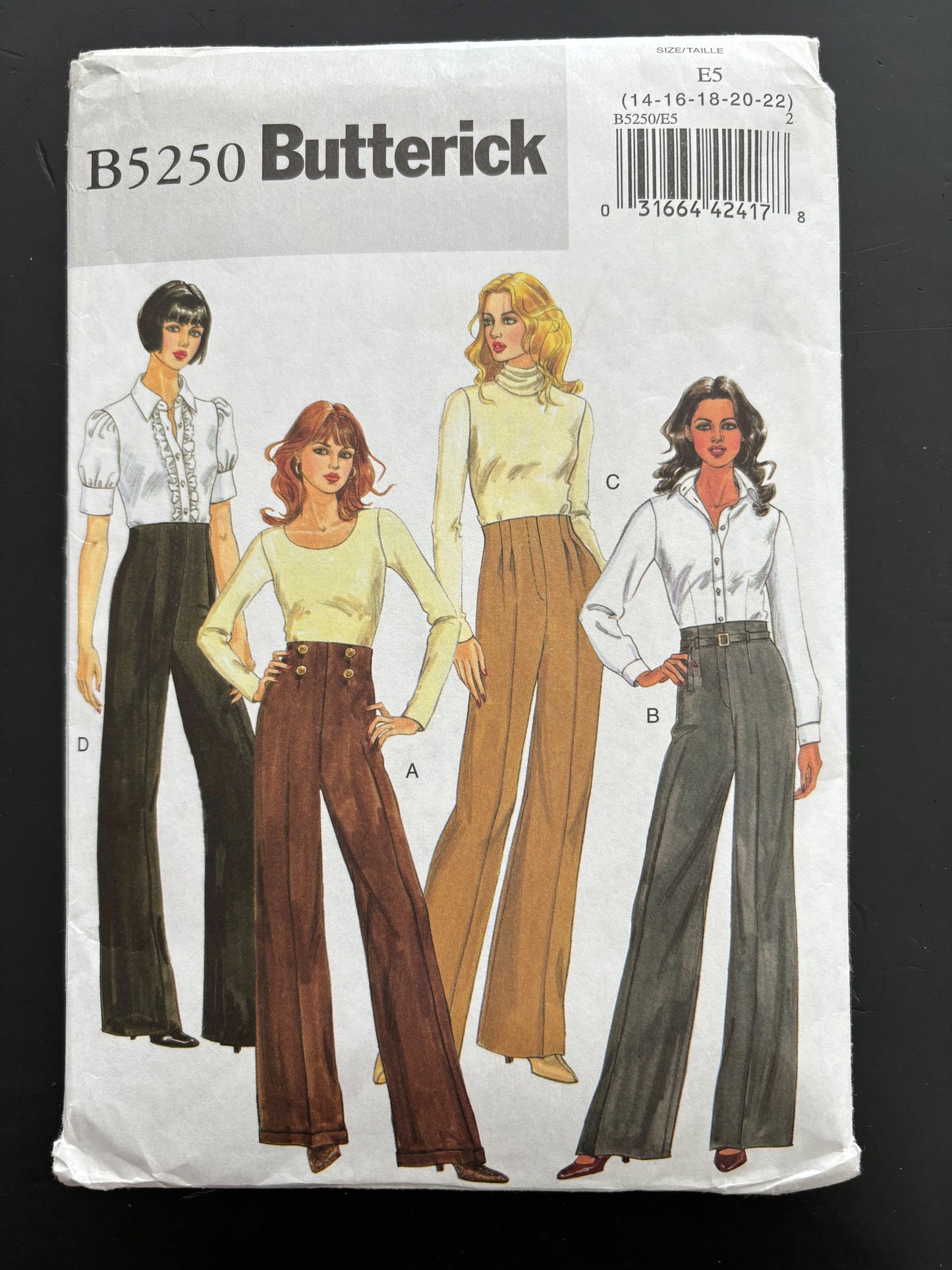 Butterick B5250 Sewing Pattern Misses & Petite Easy Pants Slacks Belt Easy - Size 14-22