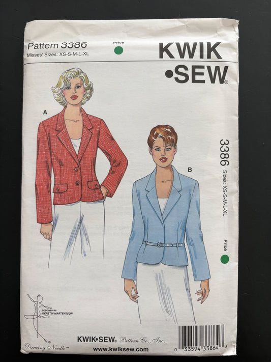 Kwik Sew 3386 Sewing Pattern Misses Jackets  - Size XS-XL