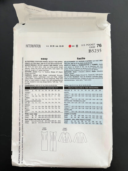 See & Sew B5235 Sewing Pattern Sleeveless Sheath Dress and Button Front Jacket  - Size 16-24