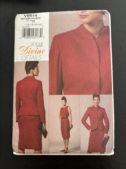 Vogue Divine Details V8614 Sewing Pattern Women's Jacket and Dress - Size 16-22