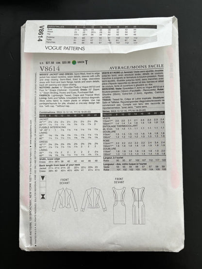 Vogue Divine Details V8614 Sewing Pattern Women's Jacket and Dress - Size 16-22