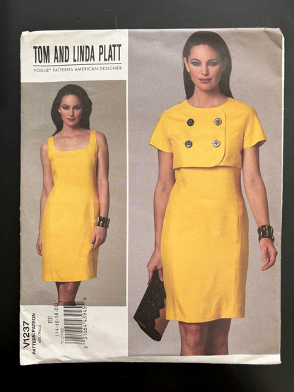 Vogue Pattern American Designer V1237 Sewing Pattern Tom and Linda Platt Misses' Fitted, Princess Seam Dress & Cropped Jacket - Size 14-20