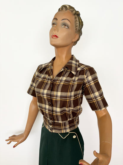 Brenda 1940s Style Land Girl Blouse Brown