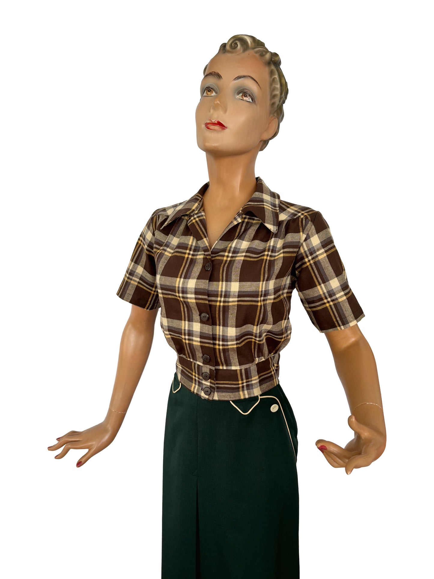 Brenda 1940s Style Land Girl Blouse Brown