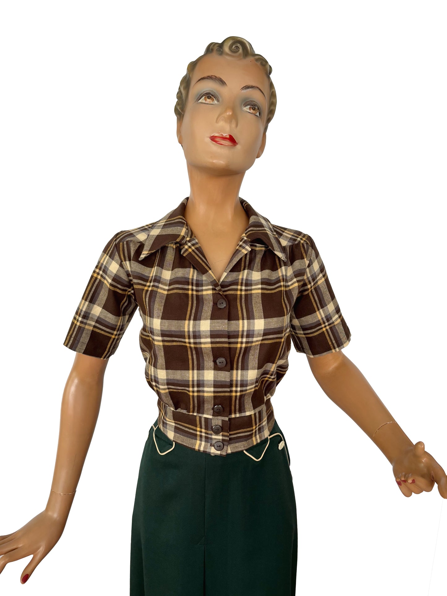 Brenda 1940s Style Land Girl Blouse Brown