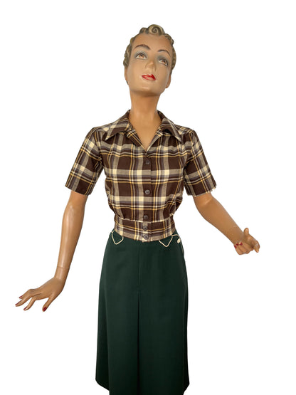 Brenda 1940s Style Land Girl Blouse Brown