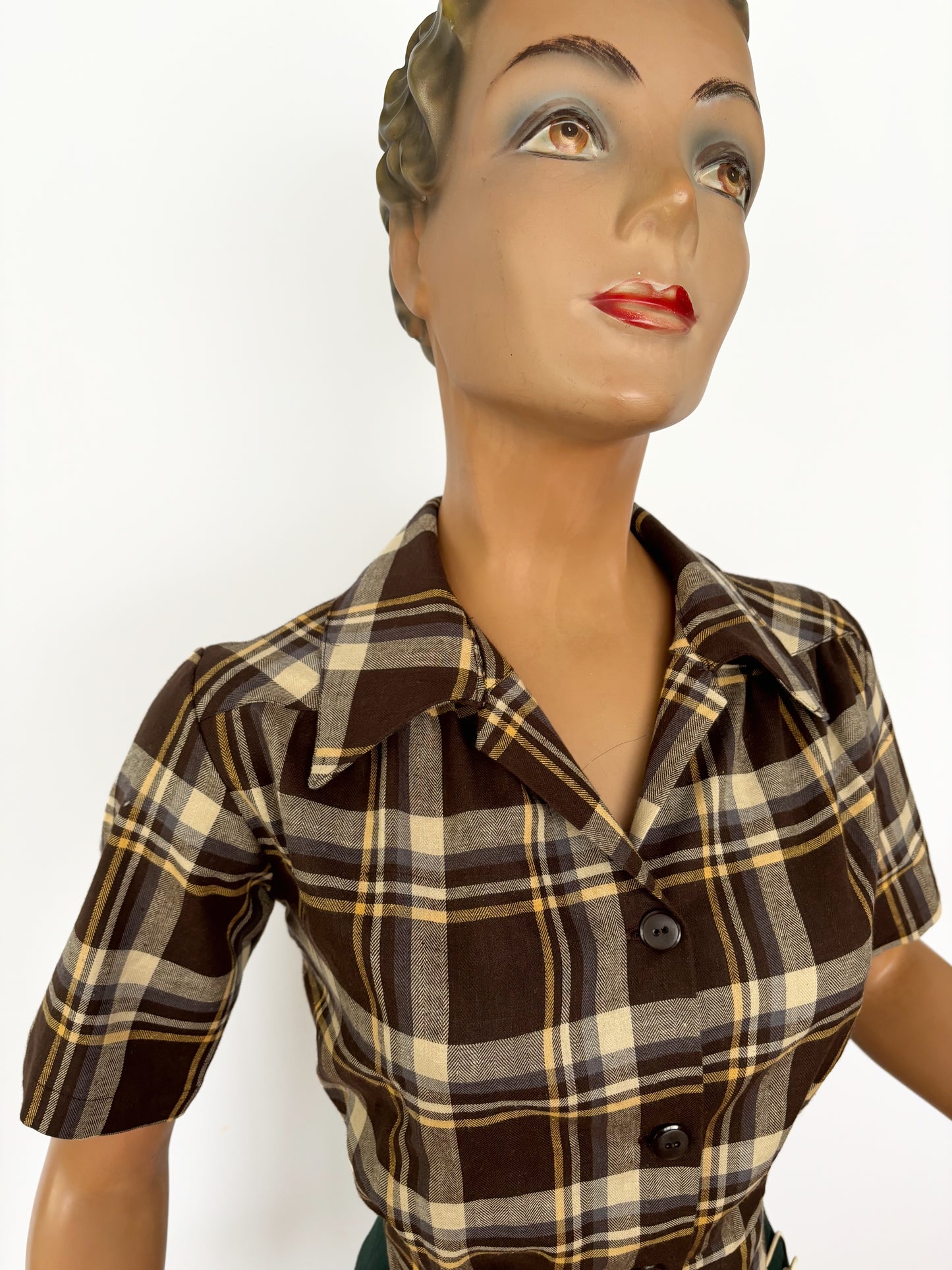 Brenda 1940s Style Land Girl Blouse Brown