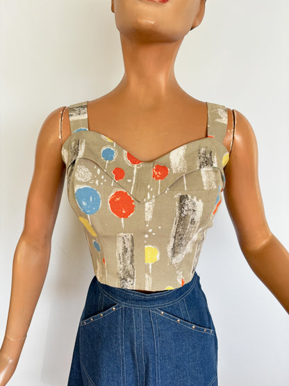 1950s Style Vintage Fabric Bustier | L/XL