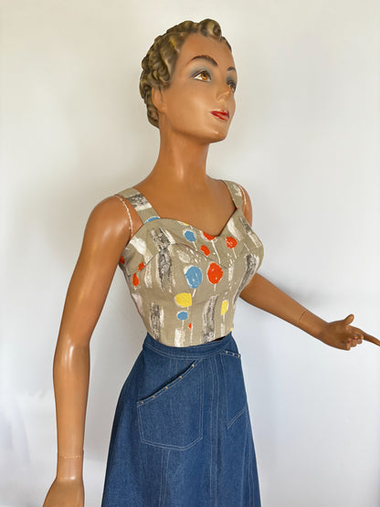 1950s Style Vintage Fabric Bustier | L/XL