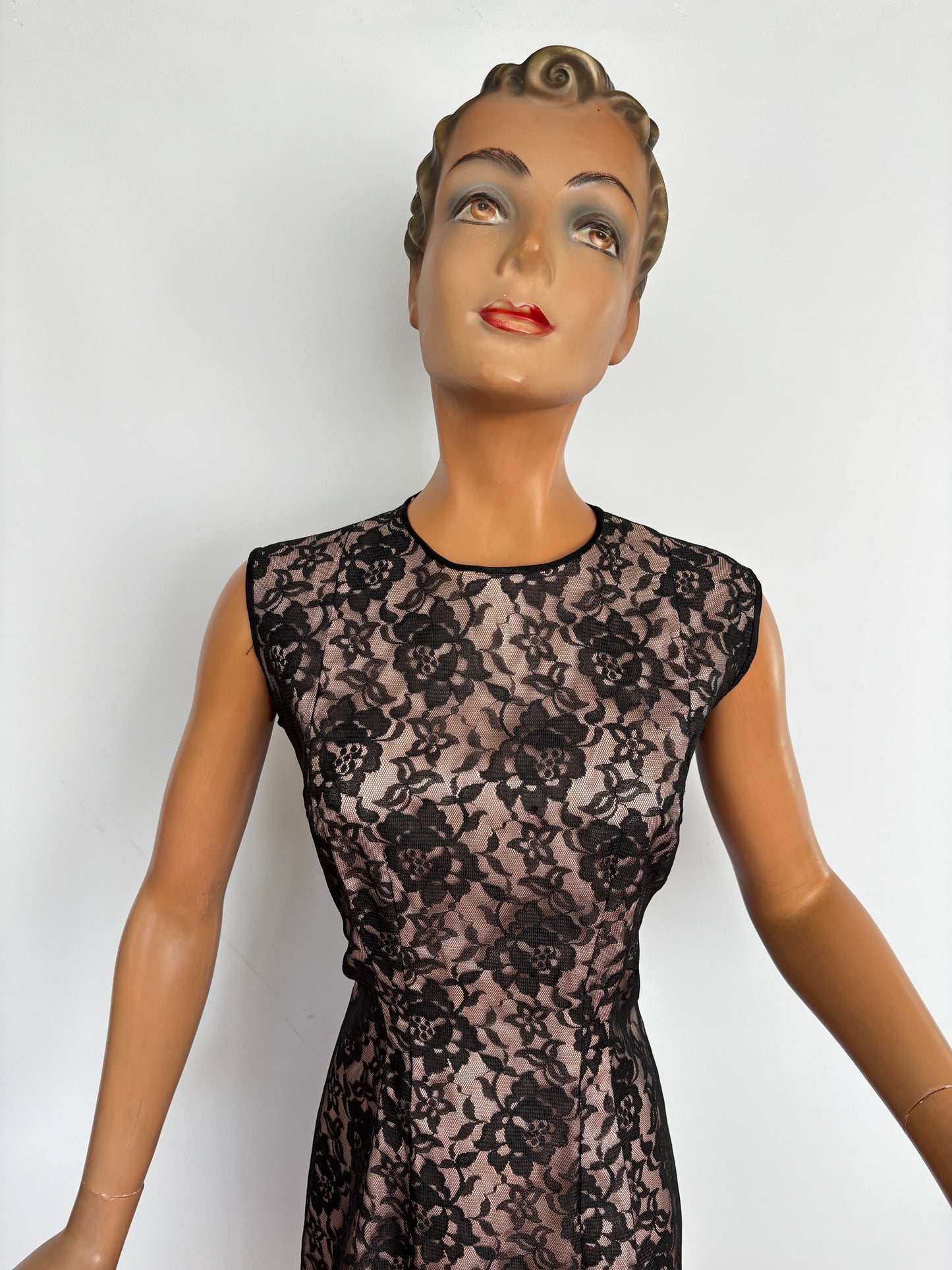 1950s/60 Satin and Lace Sheath Dress | S