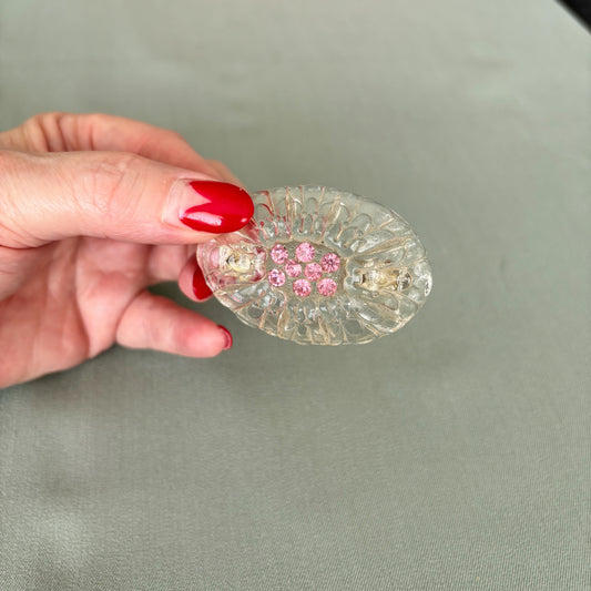 1950s Oval Glass and Rhinestones Brooch