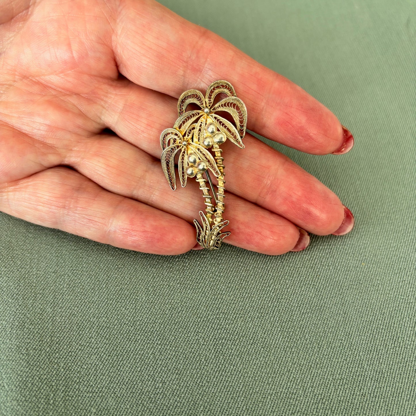 1950s Silver Filigree Palmtree Brooch