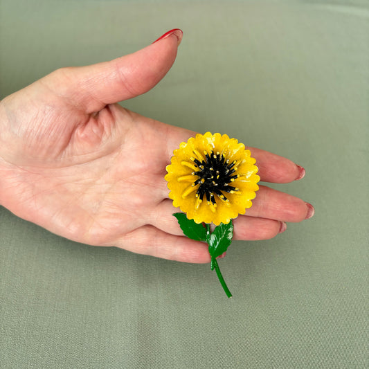 1960s Enamel Sunflower Brooch