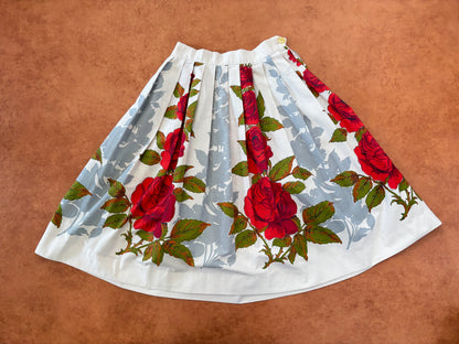 1950s Poplin Cotton Red Roses Skirt | XS