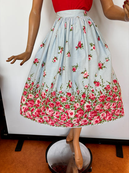 1950s Roses Border Print Skirt | M