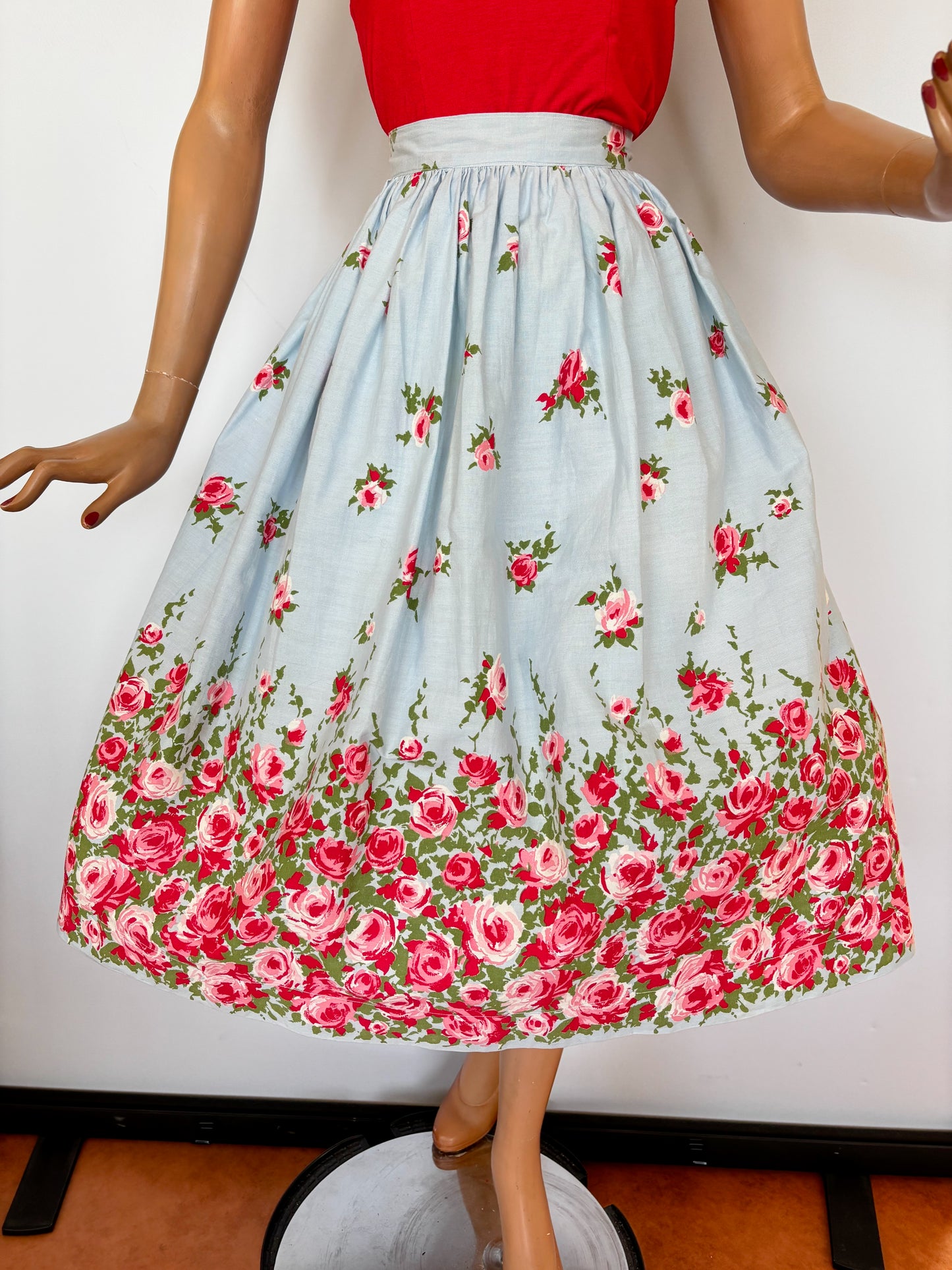 1950s Roses Border Print Skirt | M