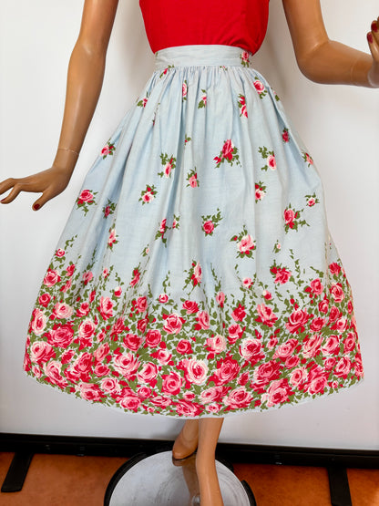 1950s Roses Border Print Skirt | M