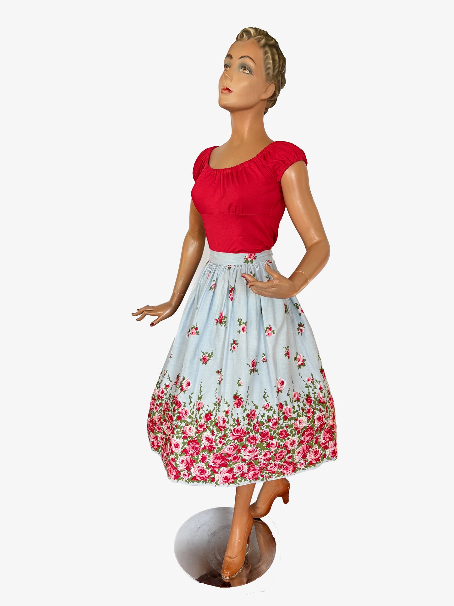 1950s Roses Border Print Skirt | M