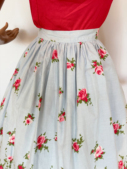 1950s Roses Border Print Skirt | M