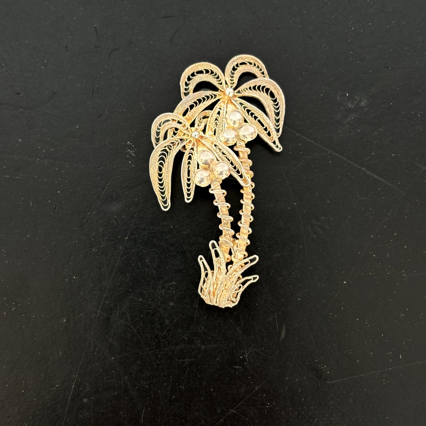 1950s Silver Filigree Palmtree Brooch