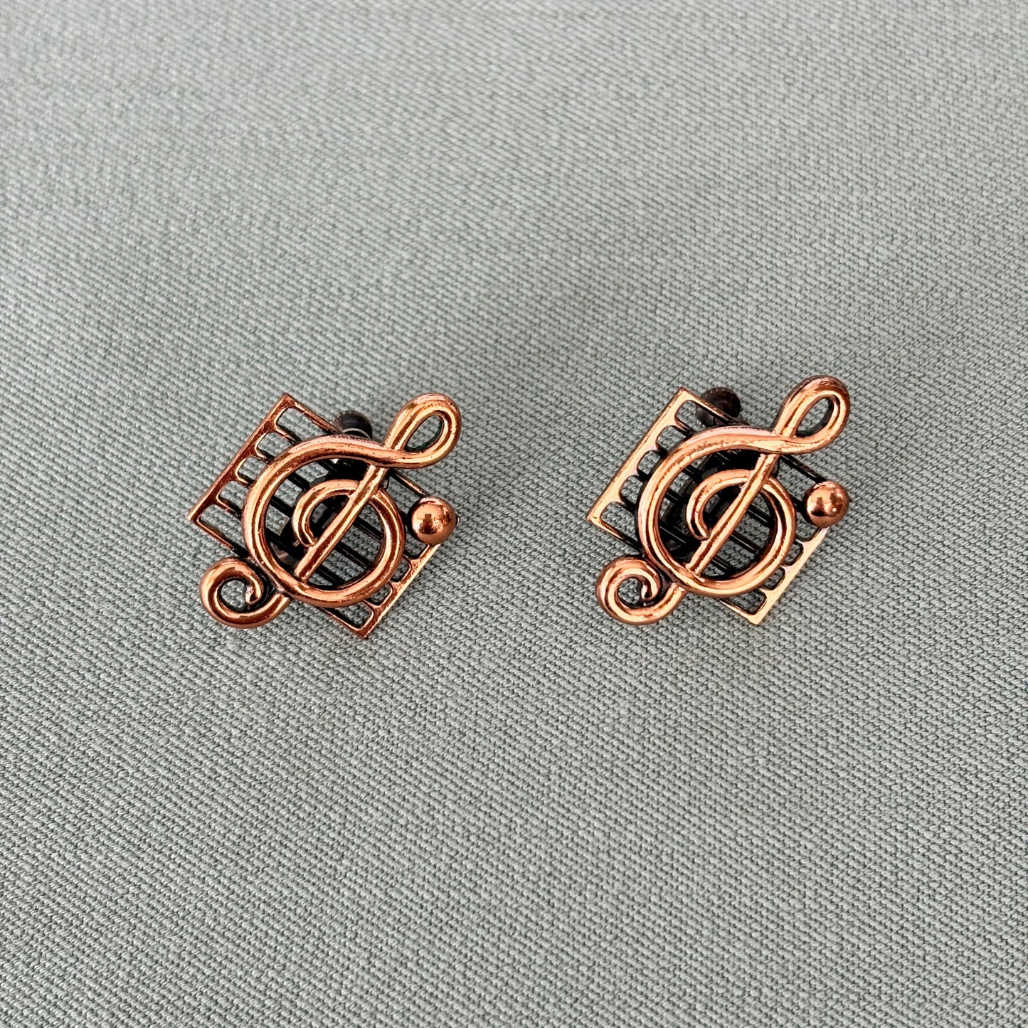 1940s/50s Renoir Matisse Copper Treble Clef Screw Back Earrings Ear Clips