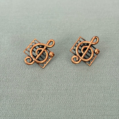 1940s/50s Renoir Matisse Copper Treble Clef Screw Back Earrings Ear Clips