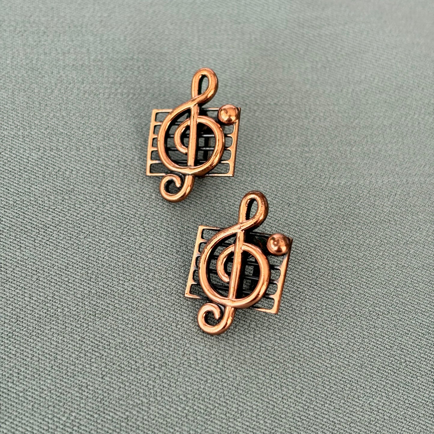 1940s/50s Renoir Matisse Copper Treble Clef Screw Back Earrings Ear Clips