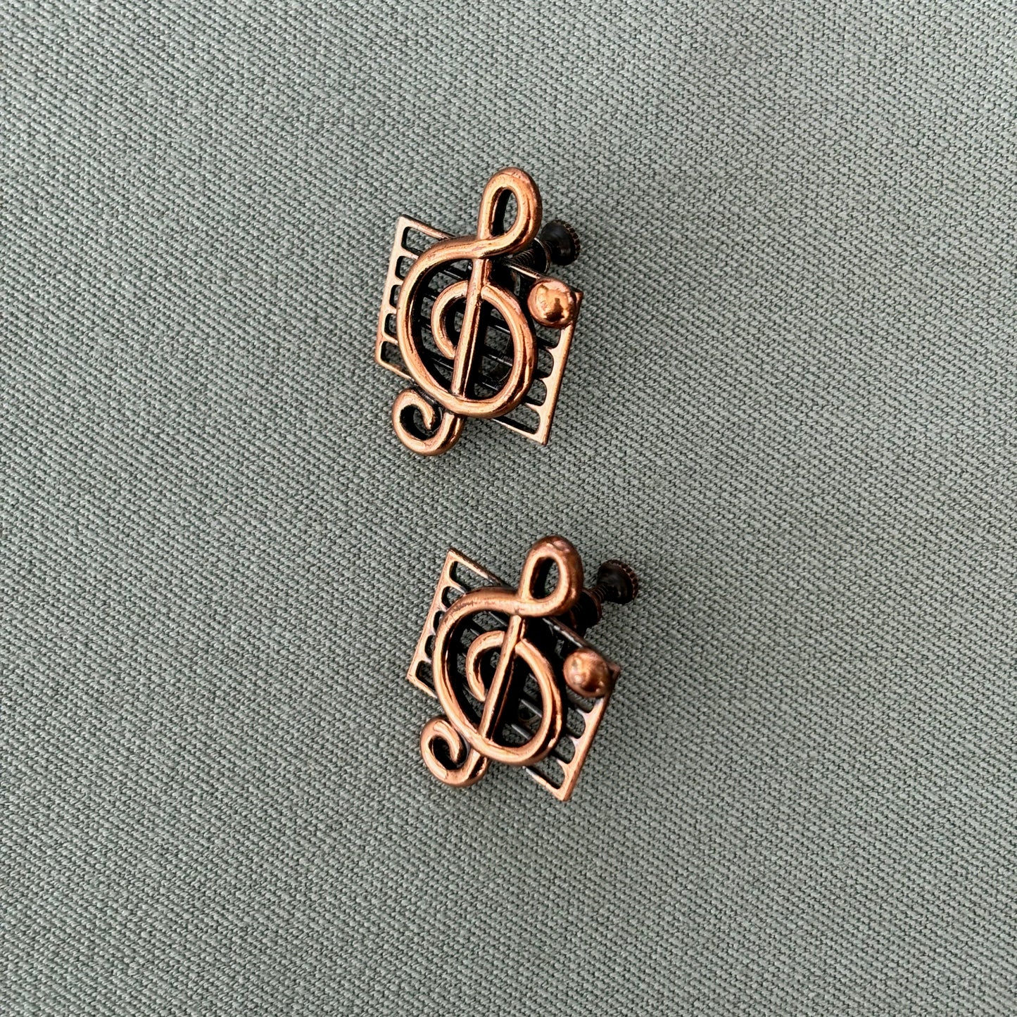 1940s/50s Renoir Matisse Copper Treble Clef Screw Back Earrings Ear Clips